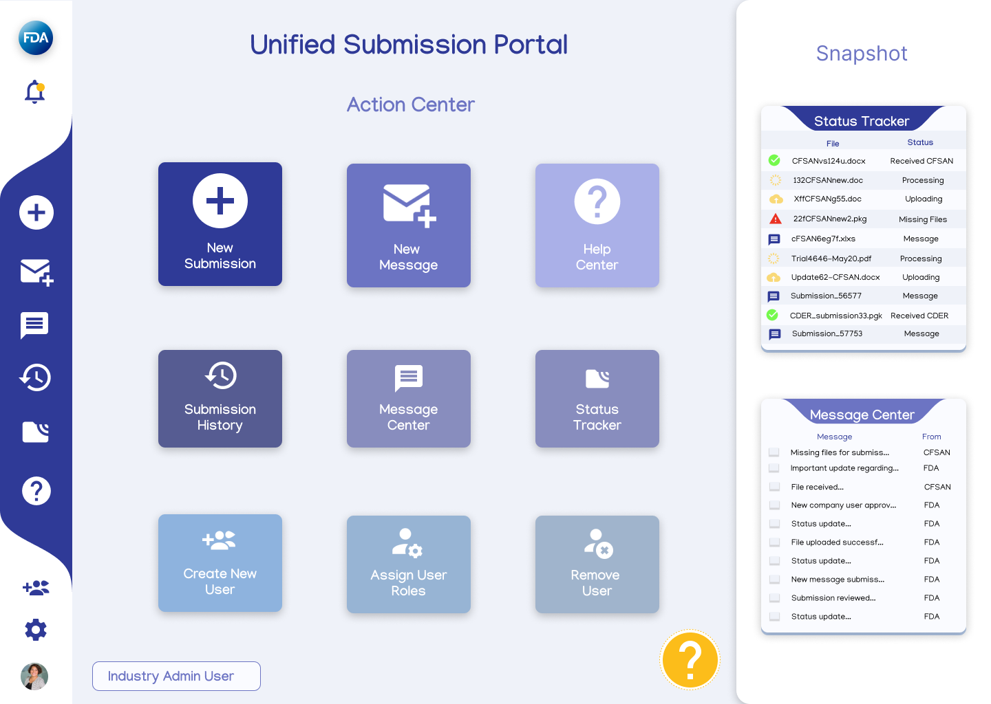 Proposed redesigned dashboard for Industry Admin User