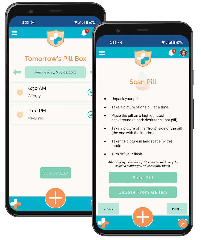 Mobile screens for the app PillSafe