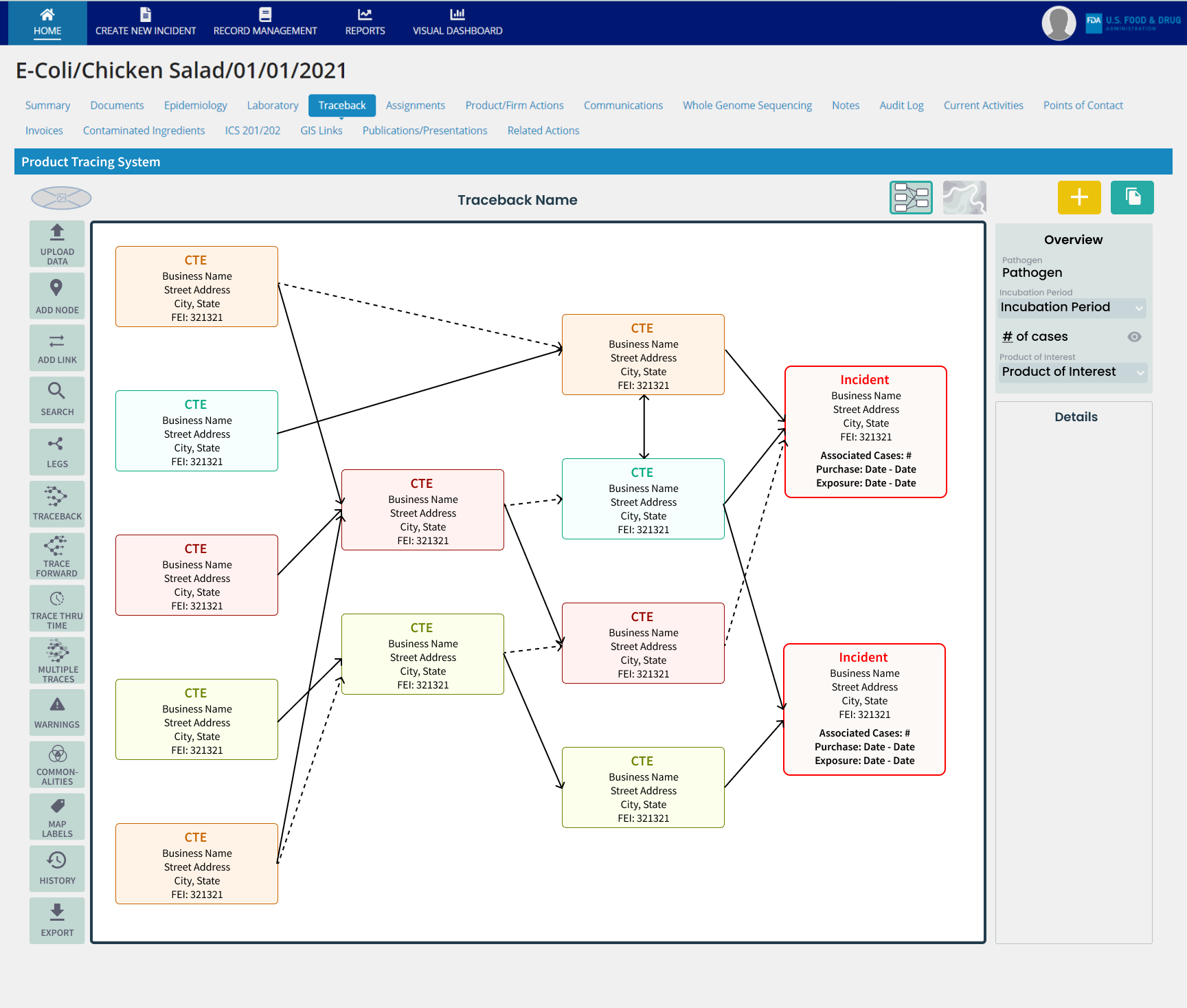 PTS Traceback map grid view embedded in CARA
