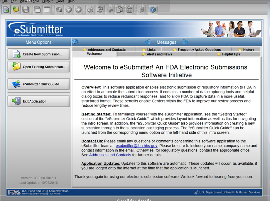 Current eSubmitter dashboard