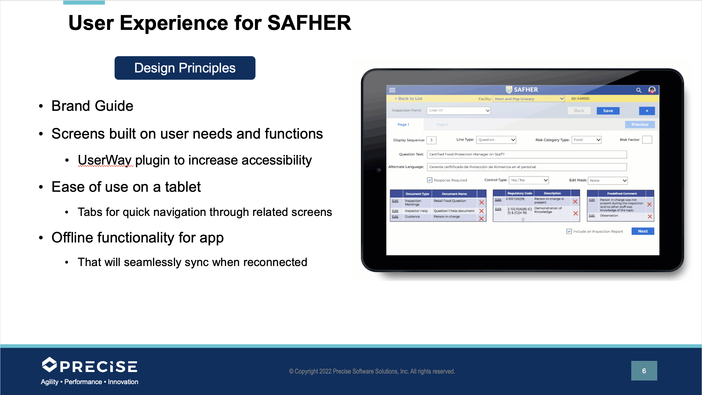 User experience for SAFHER