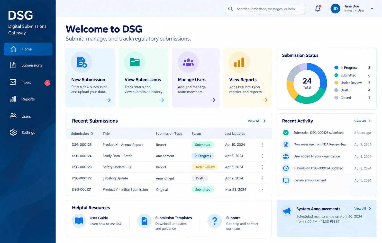 Early DSG dashboard concept